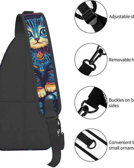 Animal Face Sling Bag Crossbody Bags Chest Bag Backpack for Travel Running and Hiking for Men Women Colorful Cat 1