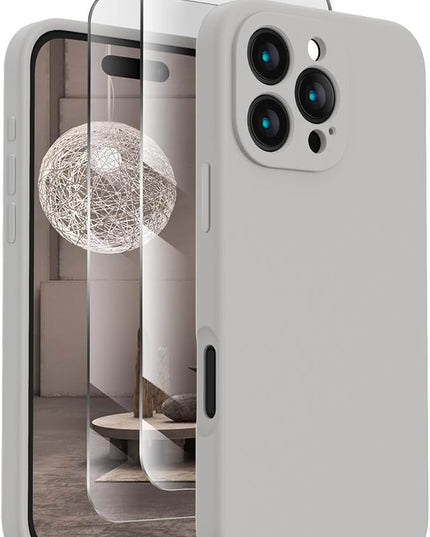 FireNova Designed for iPhone 16 Pro Max Case, Silicone Upgraded [Camera Protection] Phone Case with [2 Screen Protectors], Soft Anti-Scratch Microfiber Lining Inside, 2024, Natural Titanium