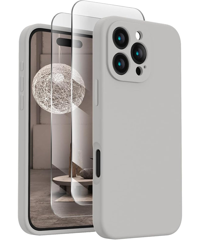 FireNova Designed for iPhone 16 Pro Max Case, Silicone Upgraded [Camera Protection] Phone Case with [2 Screen Protectors], Soft Anti-Scratch Microfiber Lining Inside, 2024, Natural Titanium