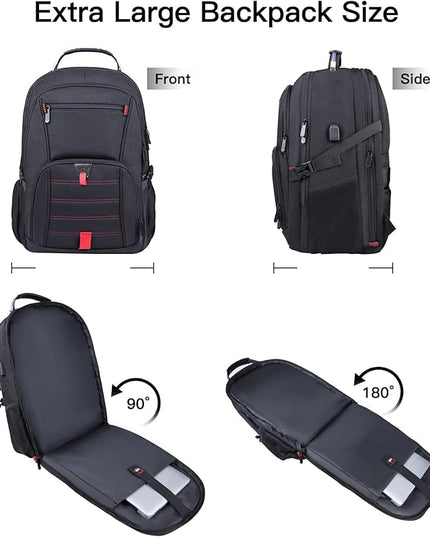Extra Large Backpack, 18.4 Inch Travel Laptop Backpacks for Men Women with USB Port, 55L Anti Theft Water Resistant College Bussiness TSA Airline Approved Work Computer Backpack, Black