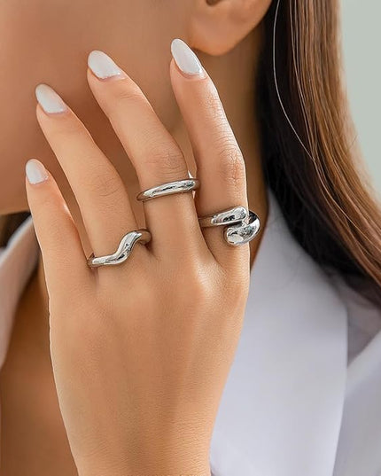 GiftInBox Gold Chunky Rings Set for Women Open Stacking Knuckle Ring Adjustable Round Dome Rings Set Minimalist Irregular Statement Women Ring Jewelry Gift