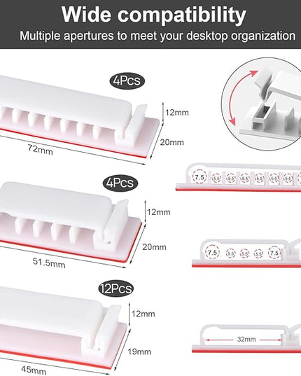 Cable Management Clips, 20Pcs Cable Organizers Wire Clips Cord Holder for TV PC Ethernet Cable Desk Home Office (White)