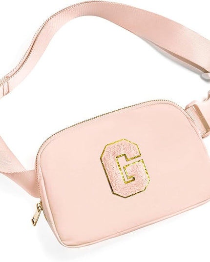Gitus Gifts for 8 9 10 11 12 Year Old Girls Belt Bag Fanny Pack Crossbody Bags with Initial Letter Patch Cute Stuff Birthday Gifts for Teen Girls Women Personalized Trend Stuff (Coral Pink-G)