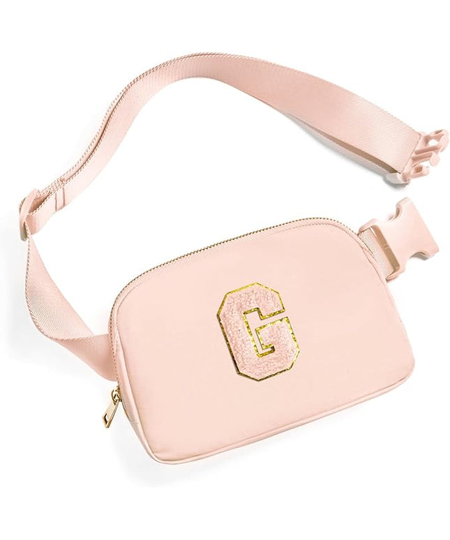 Gitus Gifts for 8 9 10 11 12 Year Old Girls Belt Bag Fanny Pack Crossbody Bags with Initial Letter Patch Cute Stuff Birthday Gifts for Teen Girls Women Personalized Trend Stuff (Coral Pink-G)