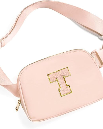 Gitus Gifts for 8 9 10 11 12 Year Old Girls Belt Bag Fanny Pack Crossbody Bags with Initial Letter Patch Cute Stuff Birthday Gifts for Teen Girls Women Personalized Trend Stuff (Coral Pink-T)