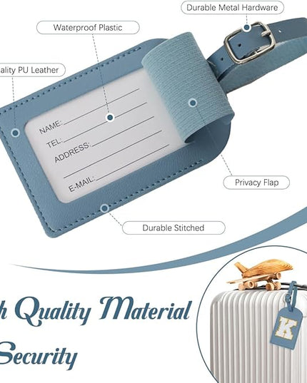 Initial Passport Cover Holder and Luggage tag Set,PU Leather Passport Case Travel Suitcase Tag with Letter Patch, Personalized Travel Luggage Accessories Gifts for Women Grils Teenage Haze Blue D