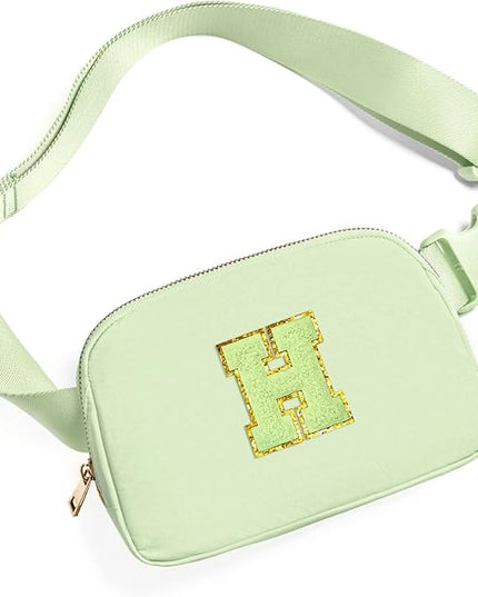 Gitus Gifts for 8 9 10 11 12 Year Old Girls Belt Bag Fanny Pack Crossbody Bags with Initial Letter Patch Cute Stuff Birthday Gifts for Teen Girls Women Personalized Trend Stuff (Light Green-H)