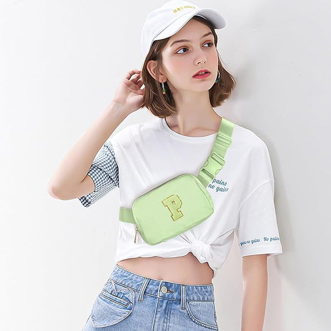 Gitus Gifts for 8 9 10 11 12 Year Old Girls Belt Bag Fanny Pack Crossbody Bags with Initial Letter Patch Cute Stuff Birthday Gifts for Teen Girls Women Personalized Trend Stuff (Light Green-P)