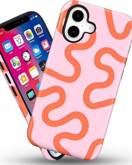 Magnetic for iPhone 17 Case Cute Curved Stripes Phone Case, Shockproof Slim TPU and Hard PC Protective Phone Cover Compatible with MagSafe Designed for Women Girls,Pink