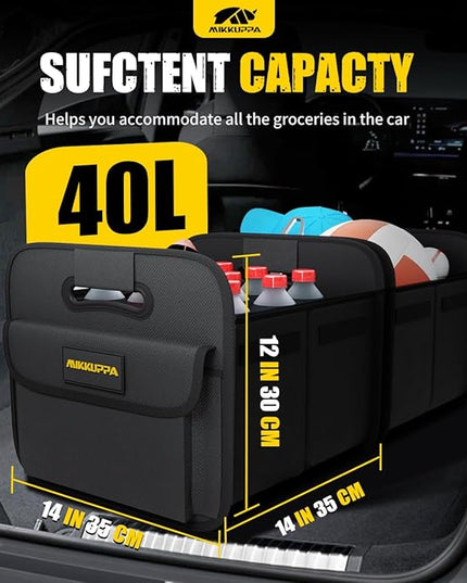 MIKKUPPA Car Trunk Organizer - Split Design Collapsible Small Trunk Organizer for Groceries, Car Storage Organizers for SUV Auto Truck Van with Non Slip Bottom (Black, 2Pack)