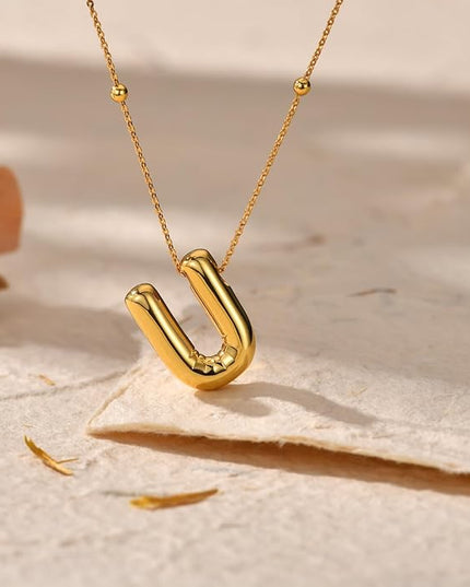 LUCA SMITH Initial Necklaces for Women, Dainty Balloon Bubble Letter, Name Letter Alphabet Pendant Layered Choker Chain Jewelry Gift