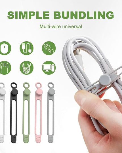 Data Cable Organizer, 2026 Upgrade Silicone Headphone Organizers, Silicone Cable Ties Reusable Cable Management Organizers Multipurpose Elastic Cord Organizer for Bundling and Fastening Cables (5Pcs)