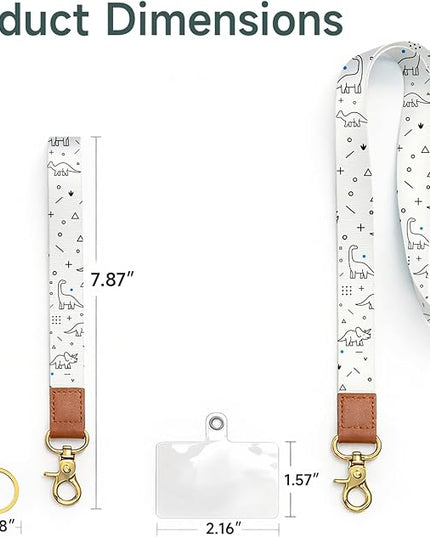 Phone Lanyard & Wrist Strap Set, Minimal Dinosaur Neck Lanyard for Phones, Keychain, Car Keys and ID Badge – Universal Everyday Carry