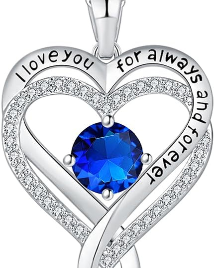Jewelry for Women Wife Infinity Heart Birthstone I Love You Necklace S925 Anniversary Women Necklaces for Her Wife Birthday Gift Ideas, Birthday Present for Girlfriend Mom Daughter Sterling Silver