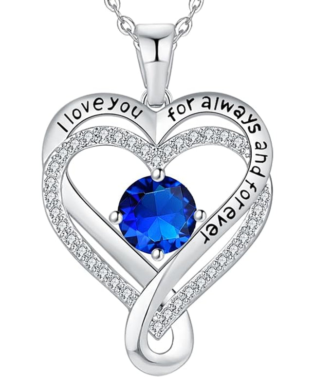 Jewelry for Women Wife Infinity Heart Birthstone I Love You Necklace S925 Anniversary Women Necklaces for Her Wife Birthday Gift Ideas, Birthday Present for Girlfriend Mom Daughter Sterling Silver