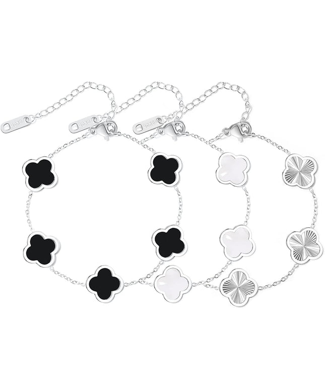 3PC Clover Bracelets Set 18k Gold Plated Lucky Clover Bracelet Women Adjustable Link Bracelets Cute Gold Jewelry