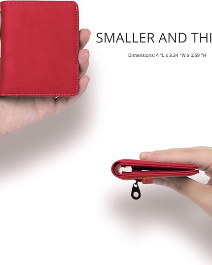 Alldaily Small RFID Wallet for Women Slim Compact Bifold Pocket Ladies Travel Mini Purse (Red)
