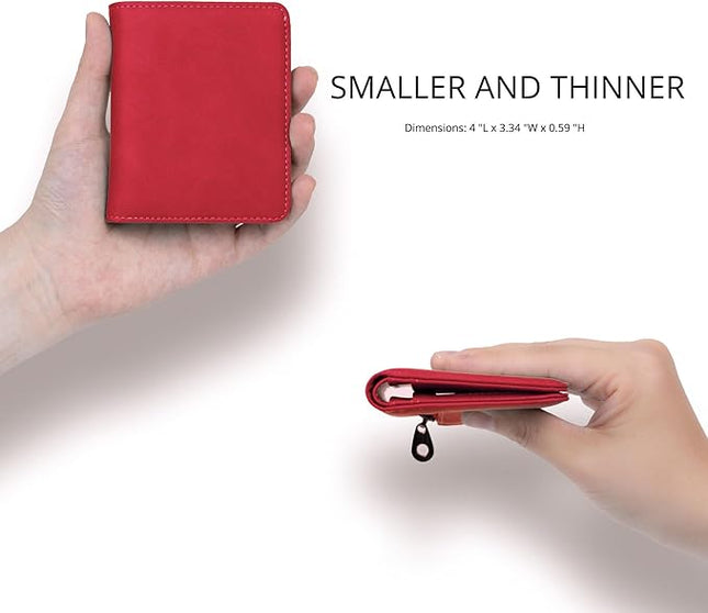 Alldaily Small RFID Wallet for Women Slim Compact Bifold Pocket Ladies Travel Mini Purse (Red)
