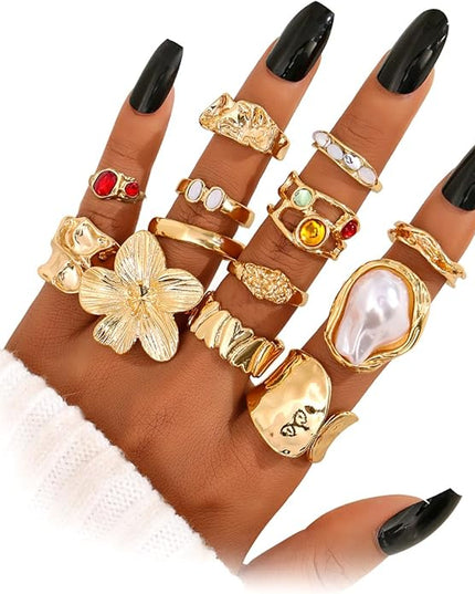 KISS WIFE Goldenen Silvery Black Kunckle Rings Set for Women, Dainty Simple Trendy Cute Stackable Finger Rings Pack, Perfect for Stacking Layering on Thumb and Knuckle, Mixed Size, Jewelry Gift