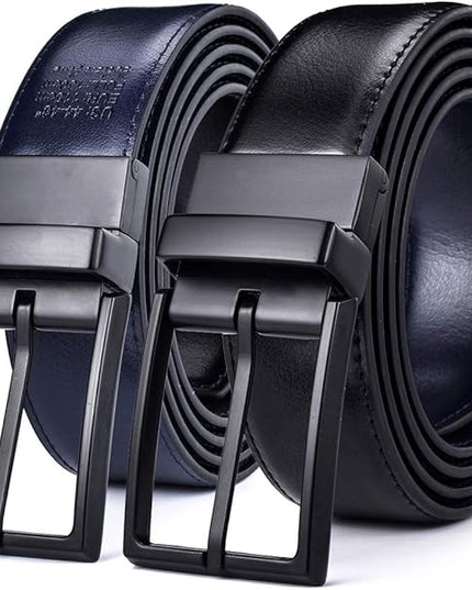 beltox fine Men's Dress Belt Leather Reversible 1.25" Wide Rotated Buckle Gift Box