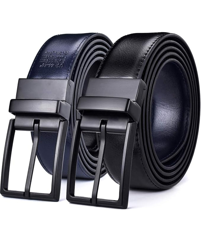 beltox fine Men's Dress Belt Leather Reversible 1.25" Wide Rotated Buckle Gift Box