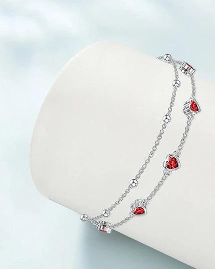 Dorunmo 925 Sterling Silver Heart Birthstone Anklet Bracelets for Women Best Mother's Day Birthday Jewelry for Wife Girlfriend Mom Daughter Her