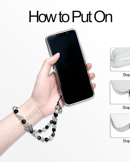 2-Pack Beaded Phone Charm Wrist Straps – Crystal Gemstone Wristlets for Phone, Keys, Wallet & ID Badge