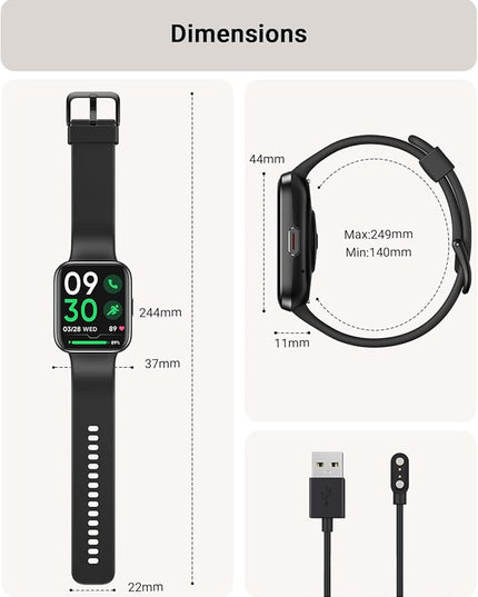 Tensky Smart Watch for Men/Women Android & iPhone, Alexa Built-in, 1.8" Touch Screen Fitness Tracker with Answer/Make Calls, 3ATM Waterproof Heart Rate/Sleep/SpO2 Monitor, Pedometer, 100+ Sport Modes