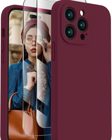 FireNova for iPhone 14 Pro Case, Silicone Upgraded [Camera Protection] Phone Case with [2 Screen Protectors], Soft Anti-Scratch Microfiber Lining Inside, 6.1 inch, Plum