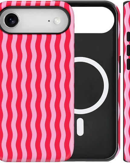 Magnetic for iPhone 17 Air Case Cute Wavy Stripes Phone Case, Shockproof Slim TPU and Hard PC Protective Phone Cover Compatible with MagSafe Designed for Women Girls, Red