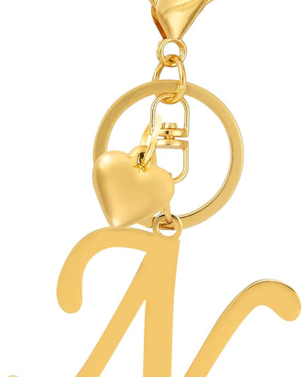A-Z Heart Initial Letter Keychain, Stainless Steel Alphabet Charm for Handbags, Gift for Women and Girls