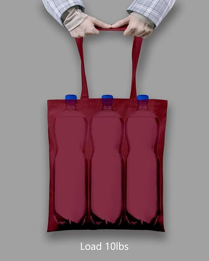 TOPDesign 6-Pack Economical 16"x15" Burgundy Cotton Tote Bags, Lightweight Medium Reusable Grocery Shopping Cloth Bags, Suitable for DIY, Advertising, Promotion, Gift, Activity