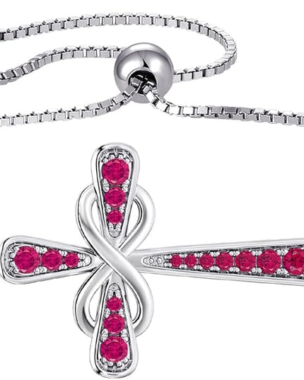 YL Cross Bracelet 925 Sterling Silver Infinity Sideways Link Bracelet Birthstone Jewelry for Women