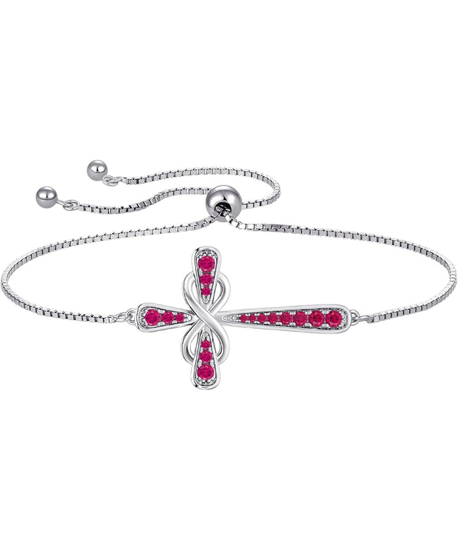 YL Cross Bracelet 925 Sterling Silver Infinity Sideways Link Bracelet Birthstone Jewelry for Women