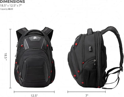 Swissdigital Design Travel Backpack for men, TSA Friendly USB Charging RFID Protection Business Backpack Fits 15.6" Laptops Black | J14-BR