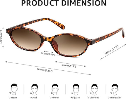 FEISEDY Retro Oval Cat Eye Sunglasses for Women 90s Narrow Lightweight Shades Y2k Trendy Sunnies B0257