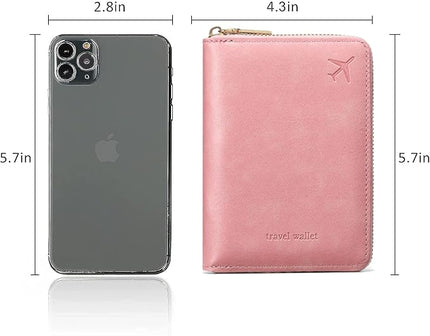 Passport Holder for Travel Women and Men RFID Passport Holder with Card Slots Holder Passport Case Passport cover Passport Wallet Travel Essentials and Accessories (Short Zipper, SZ-Pink)