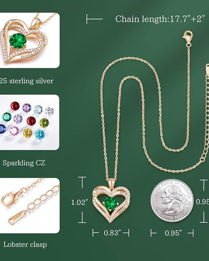 CDE Forever Love Heart Necklaces for Women, Wedding Anniversary, Birthday Mothers Day Christmas Day Gifts for Mom, Mother, Wife, friend, S925 Silver Jewelry with Birthstone Pendant