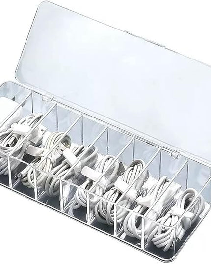 2Pcs Clear Cable Management Box with Lid, 26x9x5.5cm, Desktop Cord Organizer with Compartments (2, 10.2 x 3.5 x 2.2)