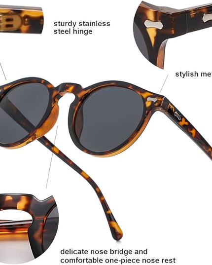 Gleyemor Vintage Polarized Sunglasses for Men Round Sunglasses UV400 Protection Retro Hand-crafted Acetate Frame