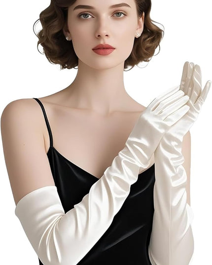 THARAHT Women Long Gloves with Satin Elbow Length for 1920s Opera Tea Party Costumes Bridal Evening Dress