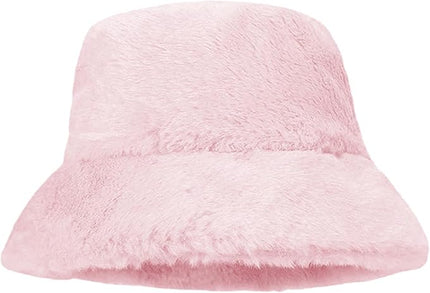 Women Plush Fluffy Bucket Hat Warm Lining Winter Faux Fur Cozy Wide Brim Winter