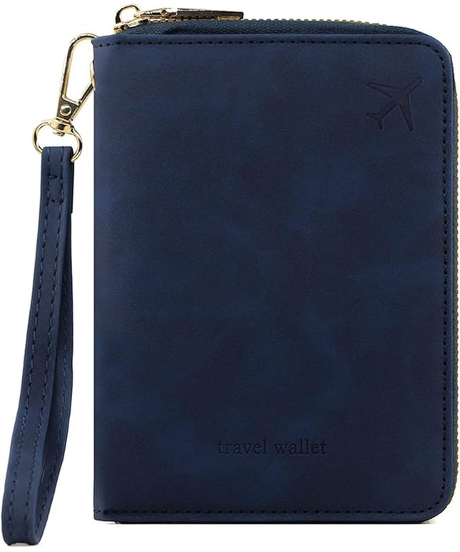 Passport Holder for Travel Women and Men RFID Passport Holder with Card Slots Holder Passport Case Passport cover Passport Wallet Travel Essentials and Accessories (Short Zipper, SZH-Navy)