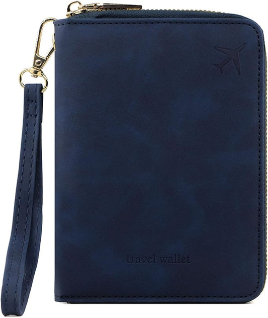 Passport Holder for Travel Women and Men RFID Passport Holder with Card Slots Holder Passport Case Passport cover Passport Wallet Travel Essentials and Accessories (Short Zipper, SZH-Navy)