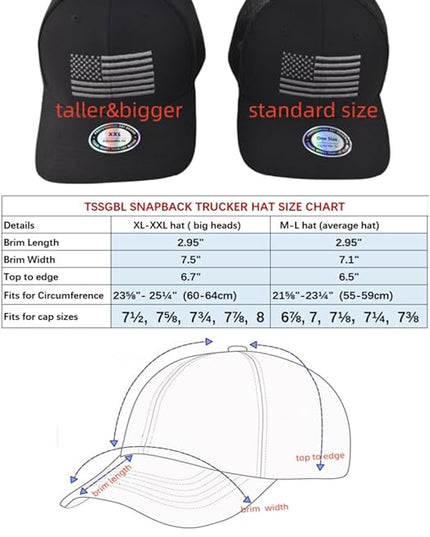 TSSGBL M, L, XL, XXL Snapback Trucker Hats Baseball Caps Adjustable Blank Mesh Back Ball Caps for Men Women