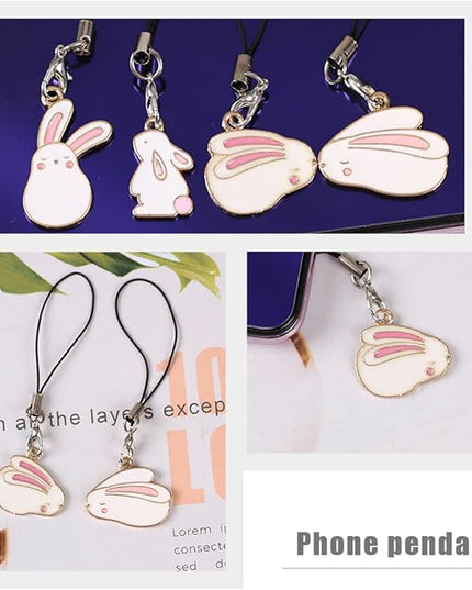 Kisangel 4Pcs Rabbit Phone Charms Key Pendants Set for Cell Phones, Removable Cute Hanging Decor Accessories, Random Style for Smartphone Decoration and Camera Charm