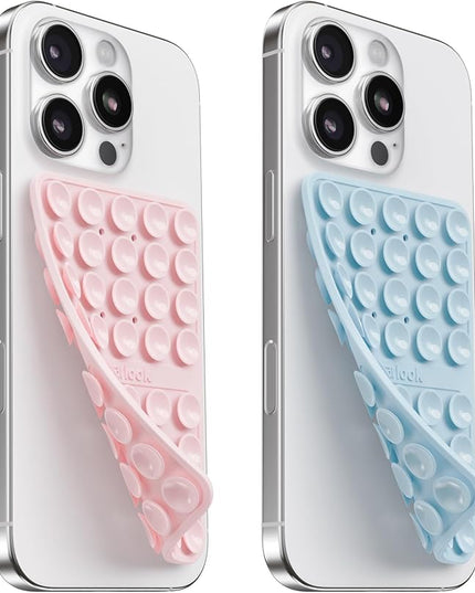 2PCS Silicone Suction Cup Phone Case Mount Double Sided, Hands-Free Phone Accessories Holder for Selfies and Videos, Silicon Sticky Phone Grip for iPhone and Android Light Pink&Light Blue