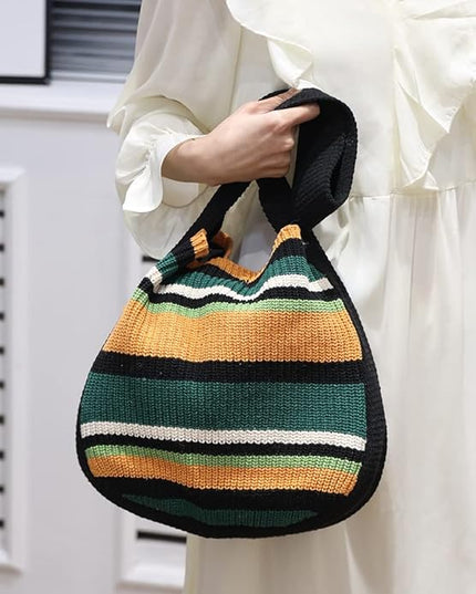ENBEI Women's Crochet Tote Bag Knit Shoulder bag,Aesthetic Bag,Cute Eco-Friendly Tote for Travel,Daily Use,Gift Box Packaging