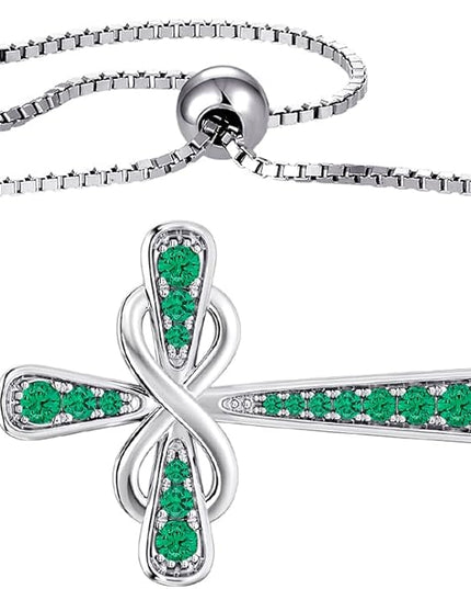 YL Cross Bracelet 925 Sterling Silver Infinity Sideways Link Bracelet Birthstone Jewelry for Women