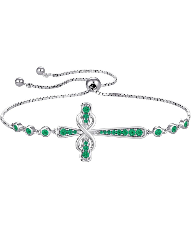 YL Cross Bracelet 925 Sterling Silver Infinity Sideways Link Bracelet Birthstone Jewelry for Women
